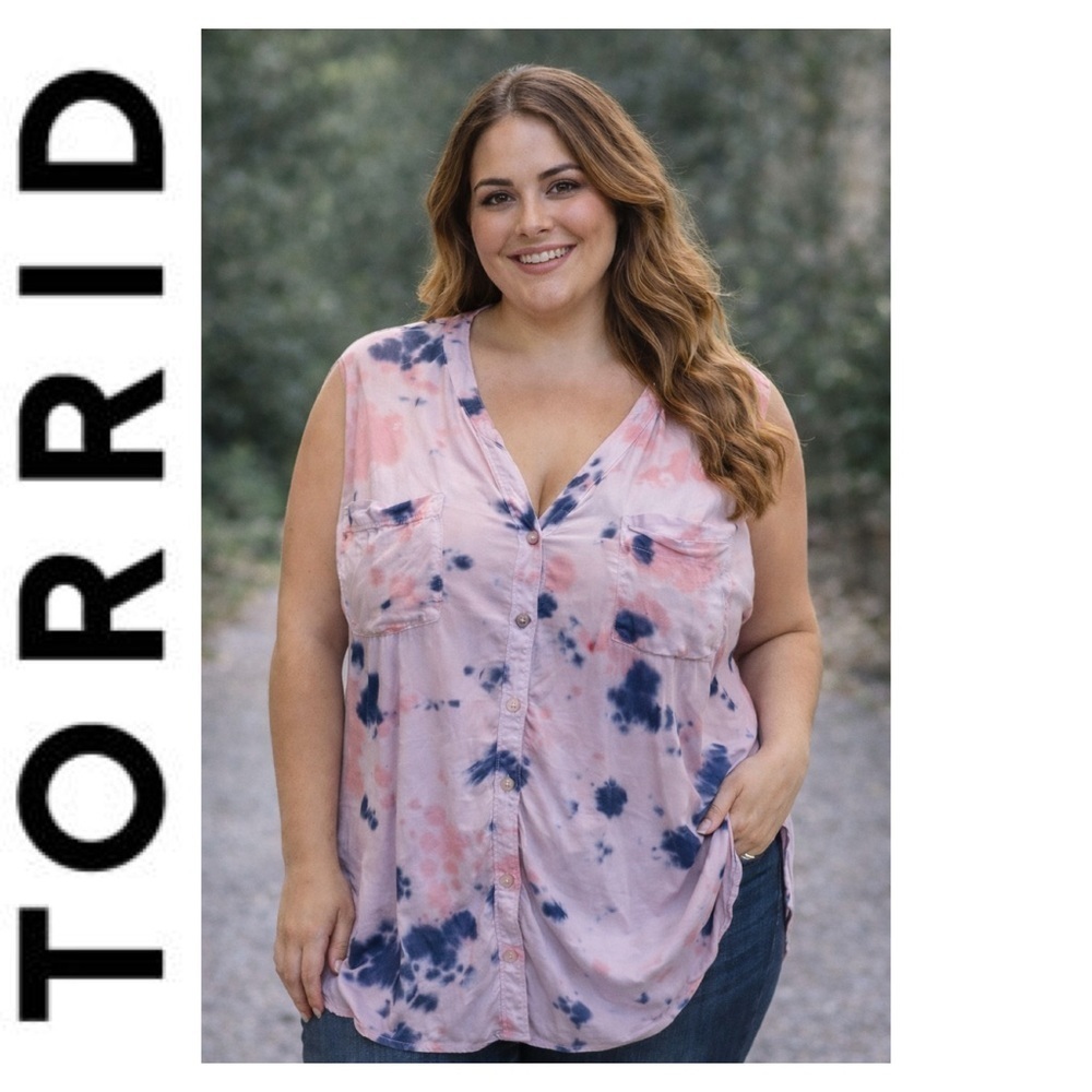 Torrid sleeveless Tie Dye Button Down Blouse